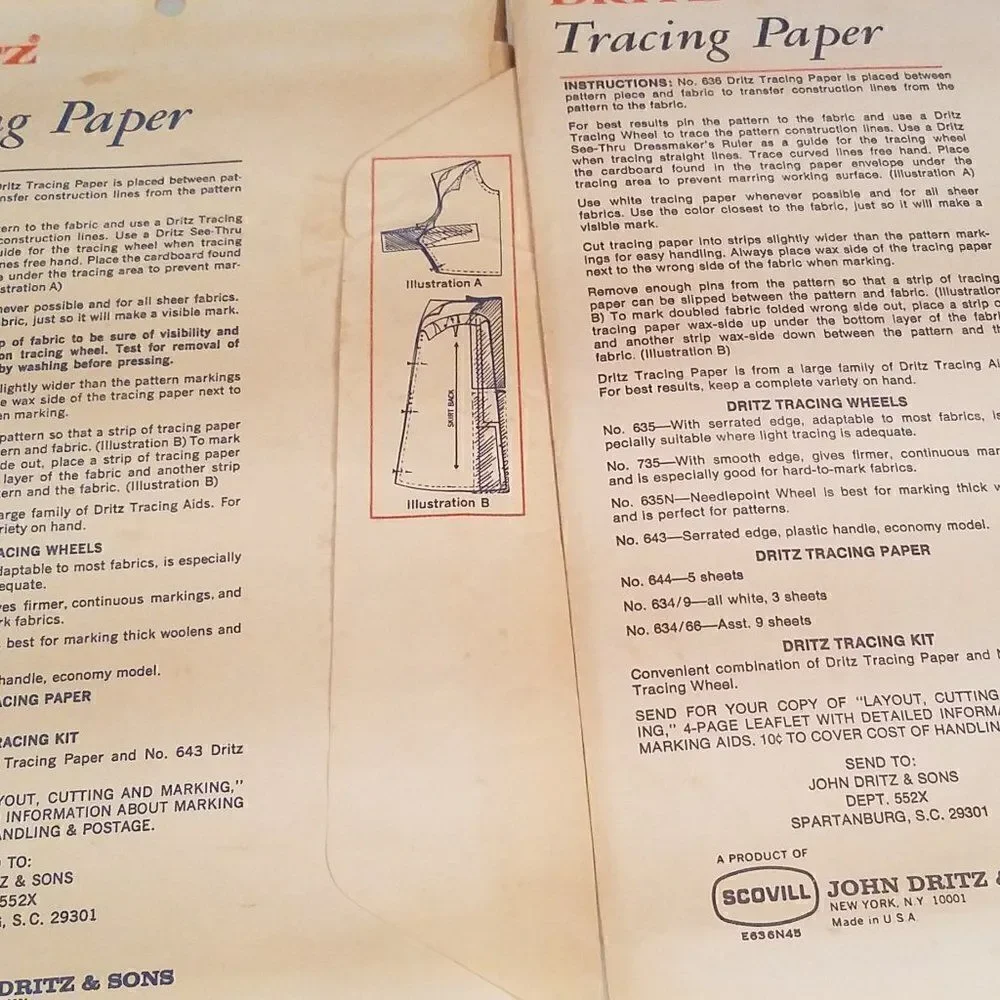 Dritz Scovill Vintage Tracing Paper Used Partials